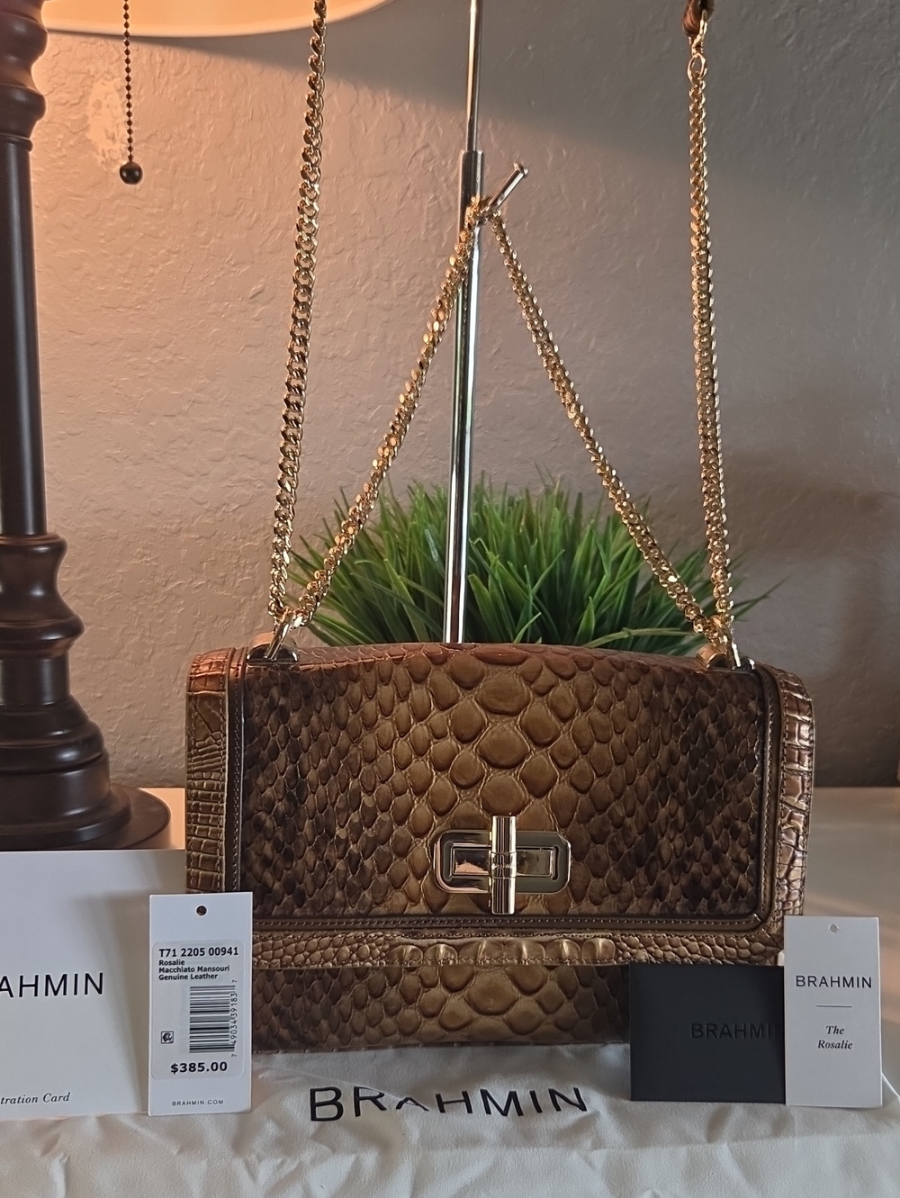 Brahmin Rosalie Shoulder Bag Macchiato Mansuri Python Snake Print NWT